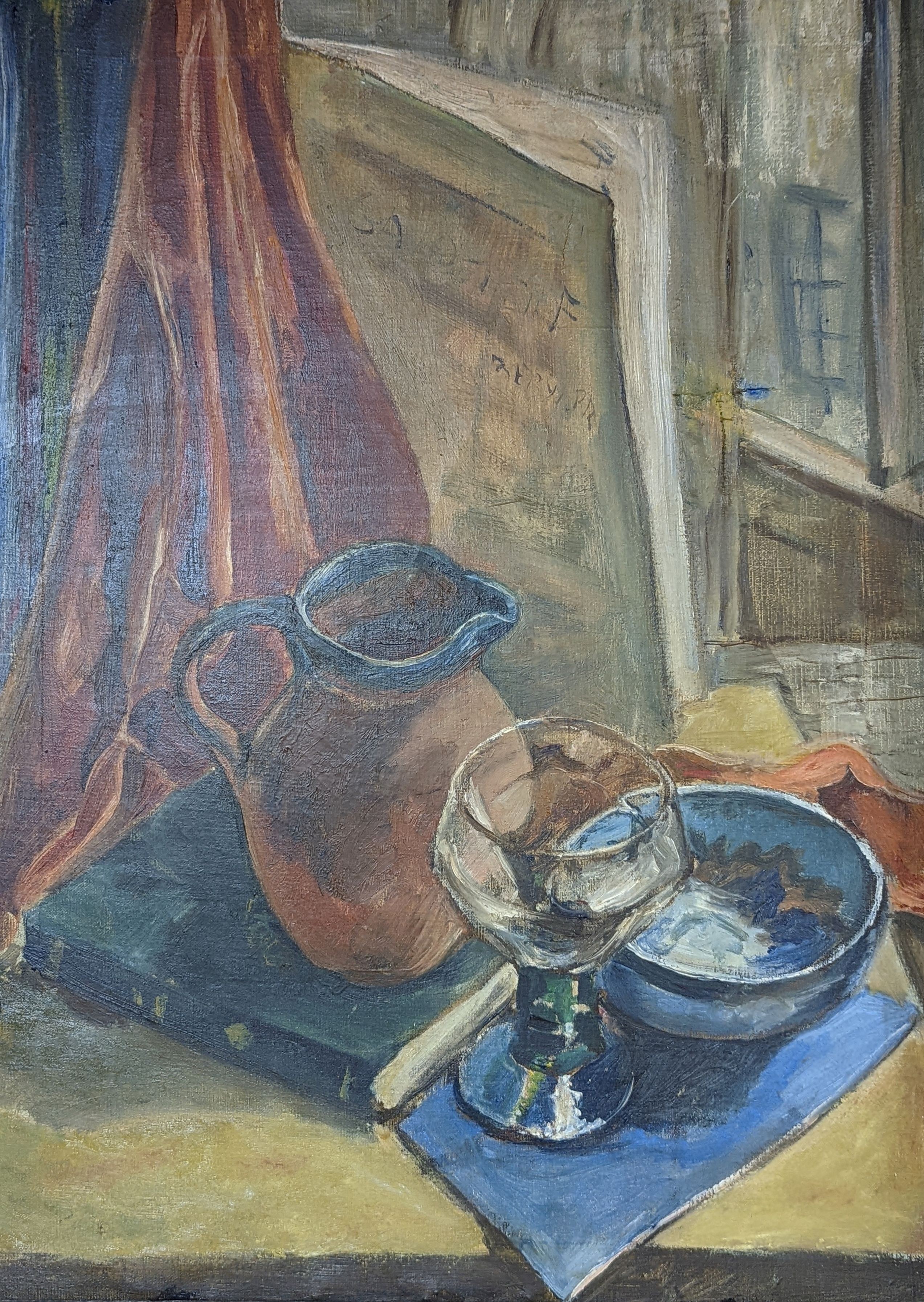 Modern British, oil on canvas, Tabletop still life, 55 x 40cm
